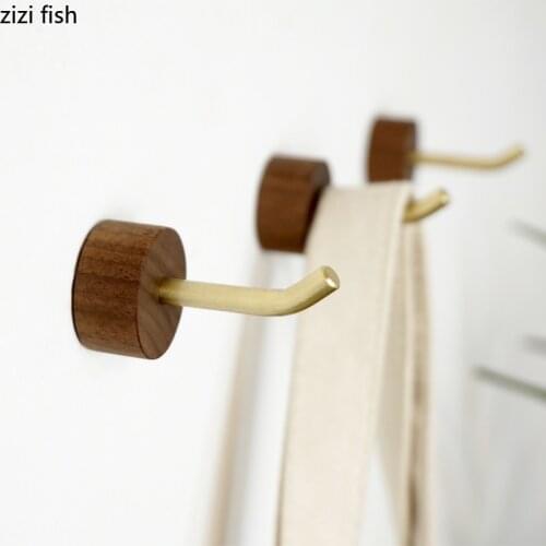 Brass Solid Wood Sticky Hook Bathroom Free Punching Hook Behind Door Without Trace Hook Towel Single Hook Strong Load-bearing