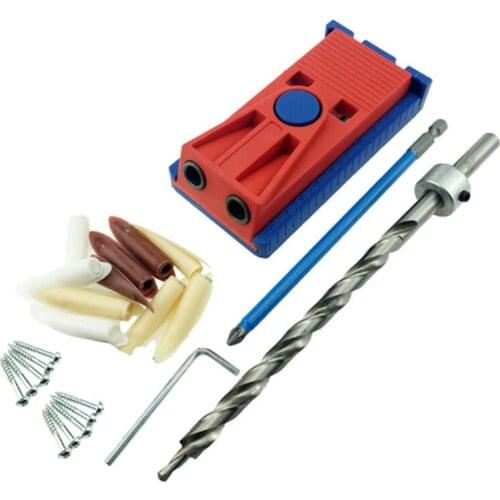 Plastic Oblique Hole Jig Kit System for Wood Working Punch Locator with 9.5mm Puncher and Random Color Plug Woodworking Tool Set
