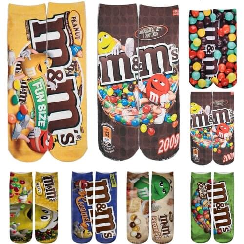 Candy 3D Printing Socks Men Women Cycling Travel Knee High Socks Novelty Design Happy Funny Candy Color Unisex Cotton Socks Gift