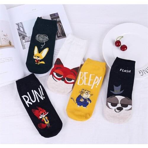 Disney 1Pair Women socks new cartoon straight socks female Nick Fox cartoon animal female socks cotton casual tube socks