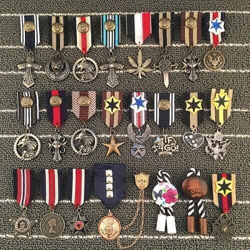 New Hot 10pcs/lot Mixed Accessories Royal Preppy Navy Style pin brooch badge embroidery epaulette tassel brooch military badge