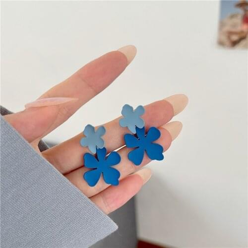New Flowers Fake Piercing Korean Earrings Atmosphere Blue Earrings