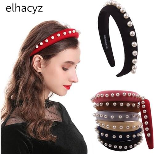 1PC New Chic Wide Sponge Headband with Pearls Beads Hairband Fashion Hair Hoop Trendy Hair Band Elegant Women Hair Accessories