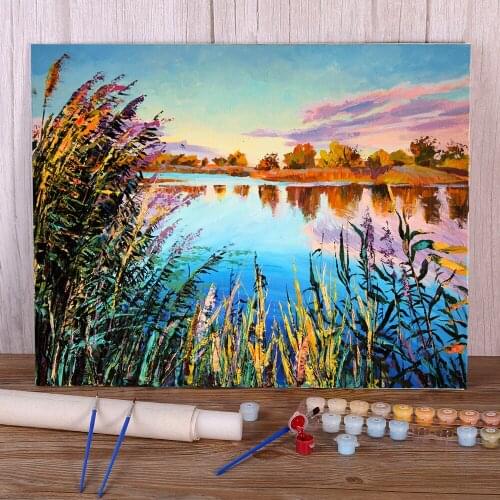 Landscape Scirpus Coloring By Numbers Painting Package Acrylic Paints 40*50 By Numbers Photo Loft Handicraft