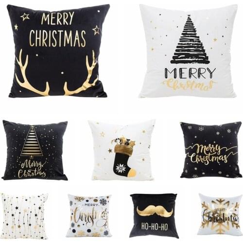Gold Foil Pillow Black And White Christmas Decorative Cushion Merry Xmas Home Decor Sofa Throw Pillow Almofadas 17*17inch