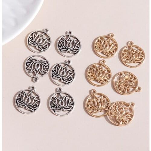 10pcs/lot 19*22mm Alloy Flower Charms for DIY Making Bracelets Pendants Necklaces Hollow Lotus Charms Jewelry Accessories