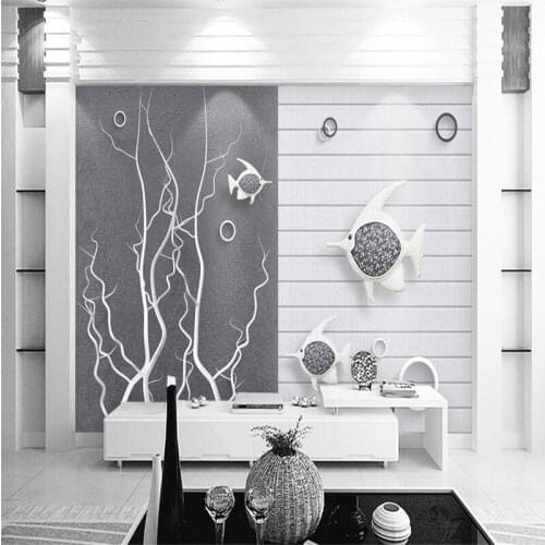 Custom 3d non-woven mural wallpaper black and white creative underwater goldfish bubble 3d TV background wall for kids room