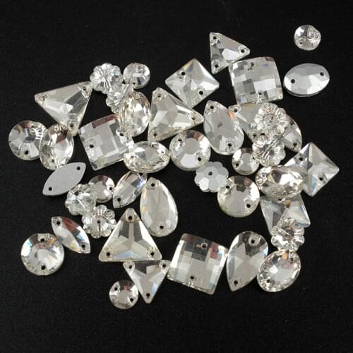 Promotion 30pcs Sew on Rhinestones Mix Shape Flatback Crystal Stone for DIY shoes and hats decorative supplies