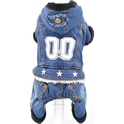 Newest Design Warm Dog Jeans Thickening Four Legs Pet Clothes for Autumn and Winter Denim Fabric Dog Jumpsuits Supplies for Pets