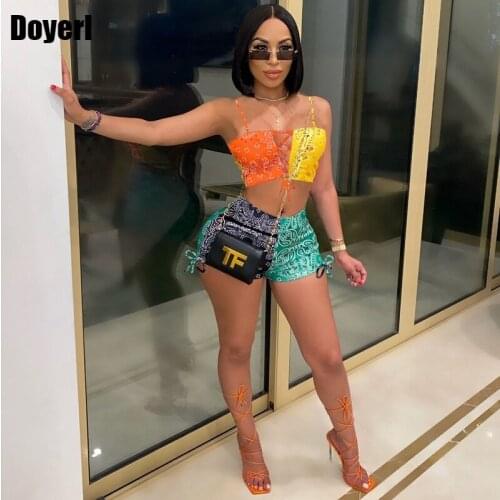 Bandana Two Piece Set Women Summer Shorts Sets Festival Clothing Co Ord Party Club Outfits for Women Biker Shorts 2 Piece Set