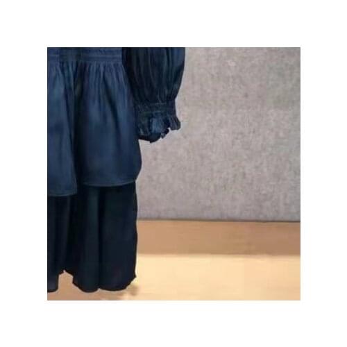 Women Dress 2021 Autumn and Winter Fungus Collar Pleated Lace Waist Dress