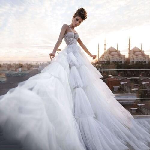 UZN Dubai White A-Line Wedding Dress Sweetheart Straps Tiered Tulle Bridal Gown Saudi Arabia Wedding Gowns Custom Made