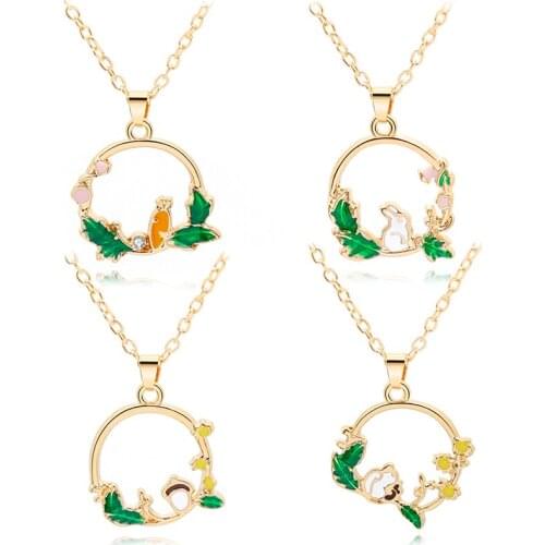 Zhijia cute rabbit carrot animal pendant necklace for women girls fashion creative round hollow jewelry gifts