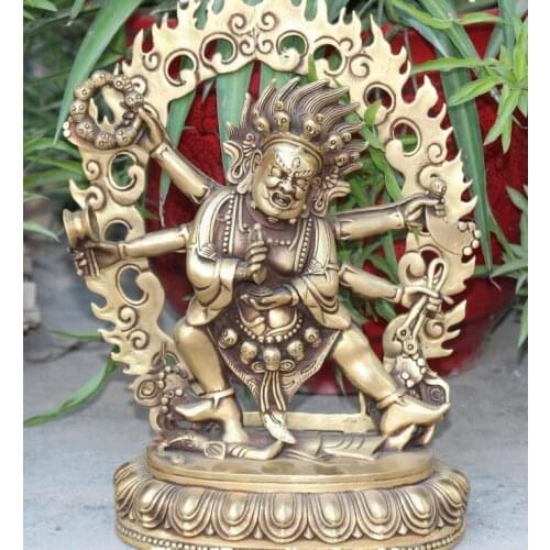 11" Tibet Buddhism Bronze 6 arm Mahakala Dharmapala Wrathful Deity Buddha Statue
