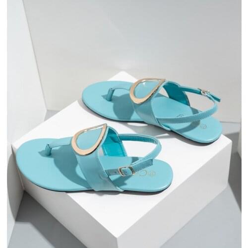 2021 Women Summer Shoes Fashion Flat Heel Clip Toe Feet Roman Buckle Large Size Female Sandals Comfortable Sandalias 37-42