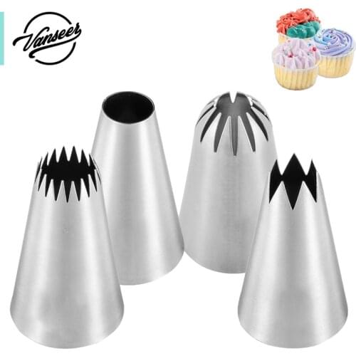 4Pcs Large Icing Piping Nozzles Russian Pastry Tips Baking Tools Cakes Decoration Set Stainless Steel Seamless Nozzles Cupcake