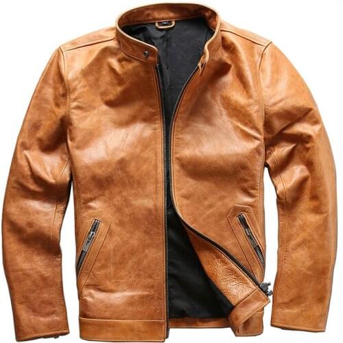 A1795 Read Description ! Asian Size Super Quality Mens Genuine Cow Leather Coat Cowhide Rider Jacket