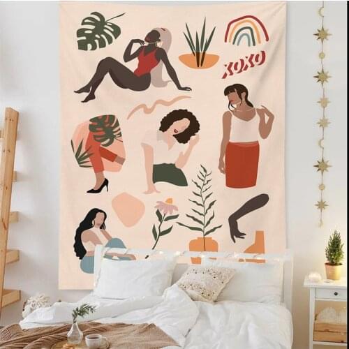 Cilected Nordic Painted Literary Girl Tapestry Wall Hanging Art Mural Background Cloth Girl Bedroom Living Room Decoration