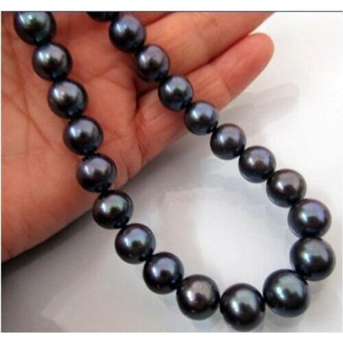 Hot sale new Style 17 INCH 10-11MM TAHITIAN AAA+ NATURAL BLACK PEARL NECKLACE 14KGP