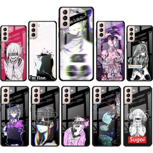 Sad Anime Aesthetic Senpai for Samsung Galaxy S21 Ultra Plus A72 A52 4G 5G M51 M31 M21 Luxury Tempered Glass Phone Case Cover