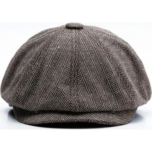 Striped Vintage Beret Hat For Old Men High Quality Plaid Retro Peaked Cap Male Cabbie Ivy Newsboy Cap Boina Flat Octagonal hat
