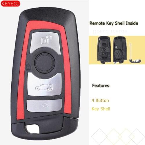 Keyecu 4 Button Smart Remote Key Shell Case Replacement for BMW CAS4 1 3 5 7 Series 2009-2016 YGOHUF5662 Uncut HU100R Red