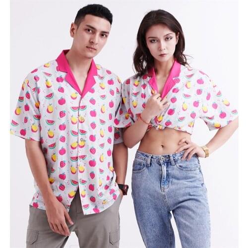 Strawberry Watermelo Couples Matching Clothing Anime Cartoon Camisa Masculina Casual Hawaiian Mens Shirt Dropshipping Wholesale