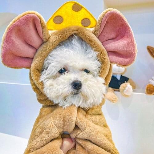 Dog Jumpsuit Cheese Cartoon Teddy Puppy Costume Autumn Soft Clothes for Dogs