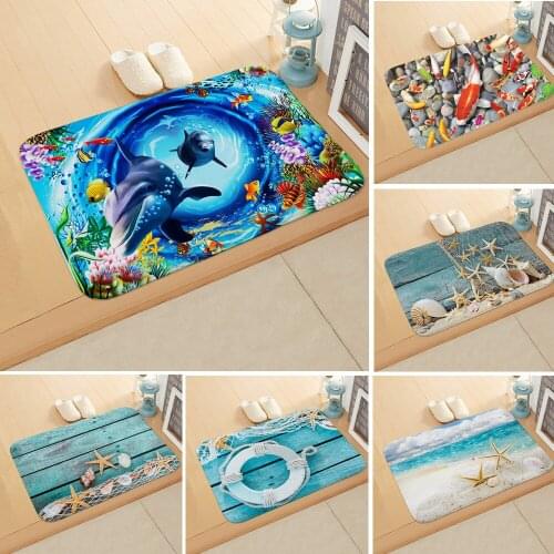 Marine life dolphin Starfish shell doormat HQ Flannel carpet Foot pads Bedside mat entry ottomans front door anti-slip floor mat