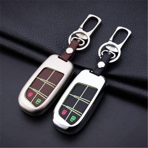Alloy Leather Car Key Cover For Fiat / For Jeep Renegade 2014 2015 Grand Cherokee Chrysler 300C Key cases
