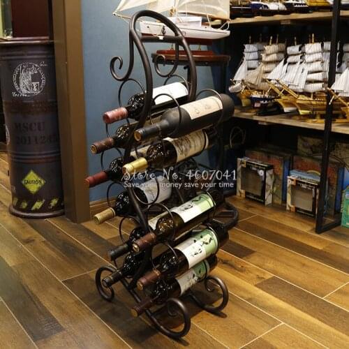 Creative Iron Wine Rack / Holder Artistic Household / Bar / Chateau Decoration Wine Bottle Holder 7 Layers 12 Positions