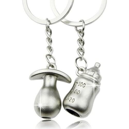 1 Pair Creative Baby Pacifier Feeding Bottle Key Ring Keyring Keychain Gift Souvenirs Baby Shower Decoration Event Party Supplie
