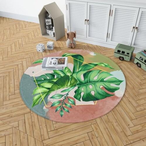 Natural Leaves Round Floor Mat European Style Area Rugs Large Home Living Room Bedroom Bathroom Decorate Girls Dormitory Carpet