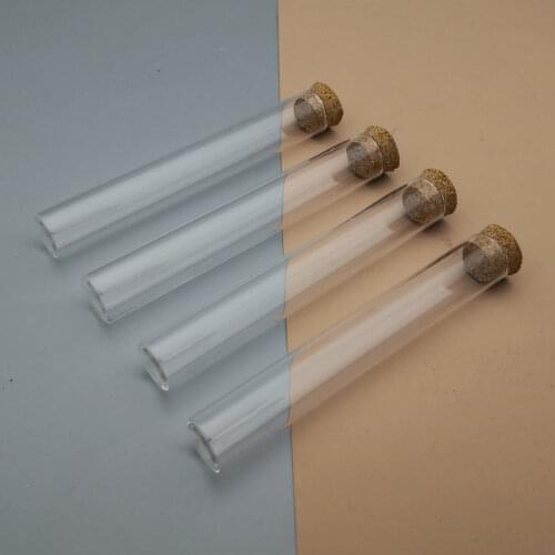15x100mm Lab 10pcs/20pcs/50pcs/100pcs Thick Glass Test Tube with Flat bottom and Cork Stoppers For School Supplies