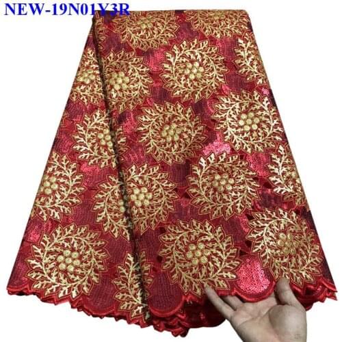 Hot Selling African Guipure Lace Fabric High Quality African French Lace Fabric With sequins For Wedding dress 5yards MNA03