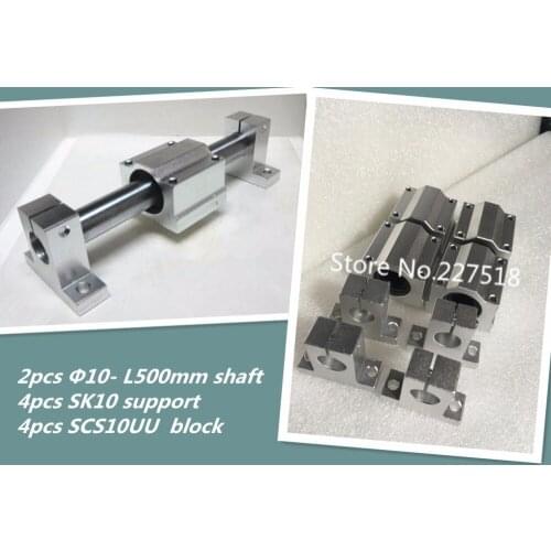 2pcs 10mm -L500mm linear round shaft +4pcs SK10 shaft support+4pcs SCS10UU block