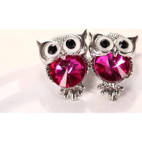 Cute Crystal Owl Stud Earrings Mini Big Eyes Rhinestone Animal Owl Earrings for Women Girls Personalized Fashion Ear Jewelry