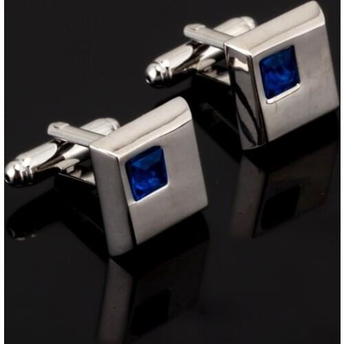 Fashion High Quality French Square blue crystal Cufflink For Mens Shirt Brand suit Cuff Buttons Top sale Cuff Links Jewelry