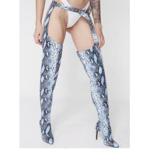 Moraima Snc Sexy Night Club Wearing Long boots Pointed Toe Pole Dancing Dress Boots Snakeskin Leather Over the Knee Boots