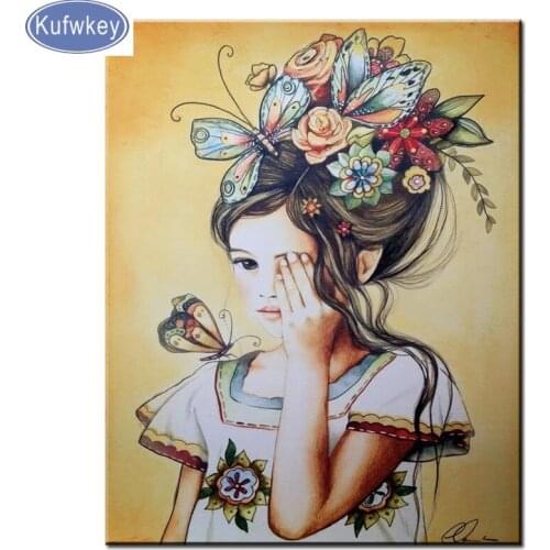 Mosaic sale diamond embroidery butterfly girl diamond patern full display 5d diy square round rhinestonepictures 3d diamond pain