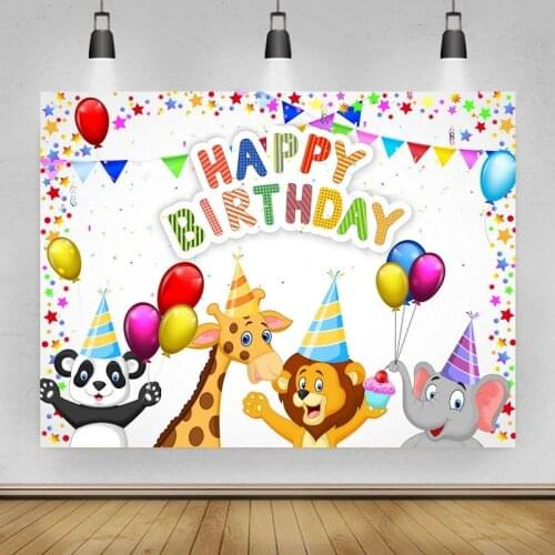 Cartoon Animal Lion Panda Elephant Kids Portrait Photography Background Vinyl Backdrop Birthday Party Photocall Studio Props