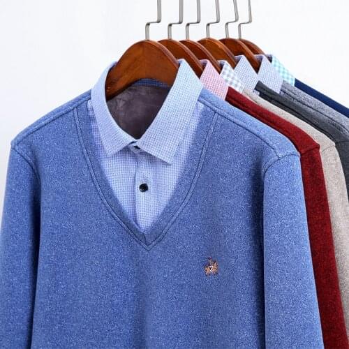 Aoliwen men Fake two pieces shirt collar Woollen Warm shirt men plus velvet thick long sleeved shirt jacket mens warm shirt fit