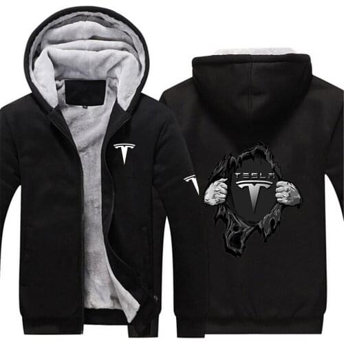 Mens Tesla Car Logo Print Sportwear Male Cotton Flesh Casual Coats Warm Tops Car Logo Hoodies Zipper Thicken Fleece Jackets