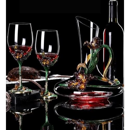 Enamel Iris Lead Free Crystal Wine Glass Decanter Set Goblet Champagne Cup Whiskey Bar Wedding Gift Party Home Drinkware