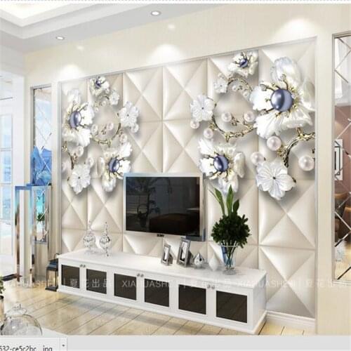 Beibehang Elegant white flowers pearl 3D modern art non-woven paper papel de parede 3d TV contracted large mural wall papers