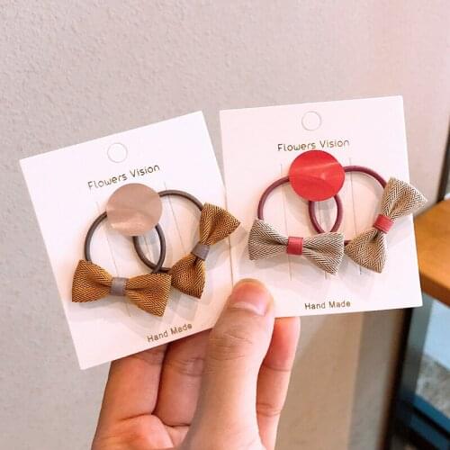 2pcs/lot Cute Bow Shape Elastic Hair Bands Candy Color Girls Hair Rope Cute Ponytail Holder Bow Hair Ties Children Hair Ring