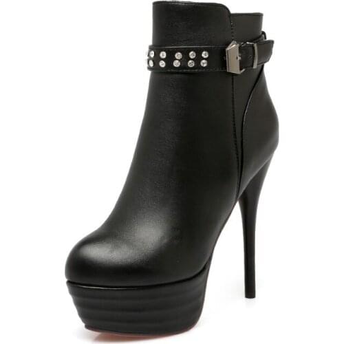 Big Size 9 10 11-15 boots women shoes ankle boots for women ladies boots shoes woman winter Slim heel high heel side zipper