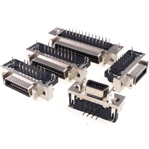 5 pcs Female MDR Servo driver SCSI Connector HPCN Slot Type 14 20 26 36 50 pin Socket 90 Degree right angle Through Holes pcb