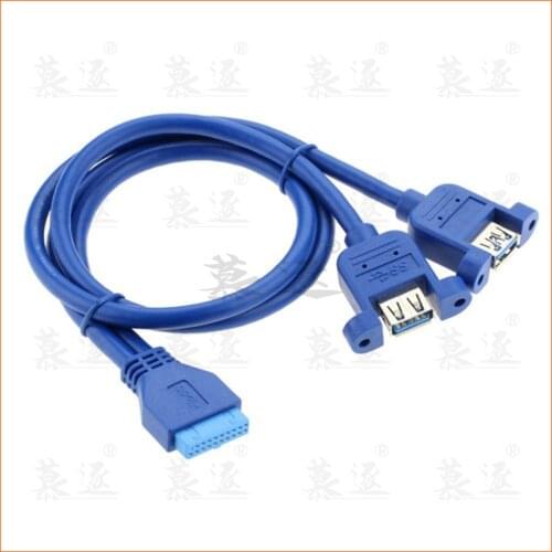 Blue 0.5m USB 3.0 Motherboard 20pin to USB3.0 Dual Ports A Female connector cable cord 50cm with Screw Mount Type 20CM 50CM