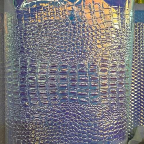 Synthetic PU Crocodile embossed Holographic decorative faux leather material